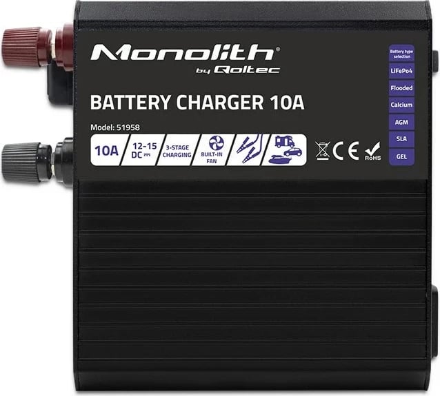 Karikues baterie Qoltec 51958 Smart Monolith për LiFePO4 AGM GEL SLA, 10A, 12V Karikues baterie Qoltec 51958 Smart Monolith për LiFePO4 AGM GEL SLA, 10A, 12V