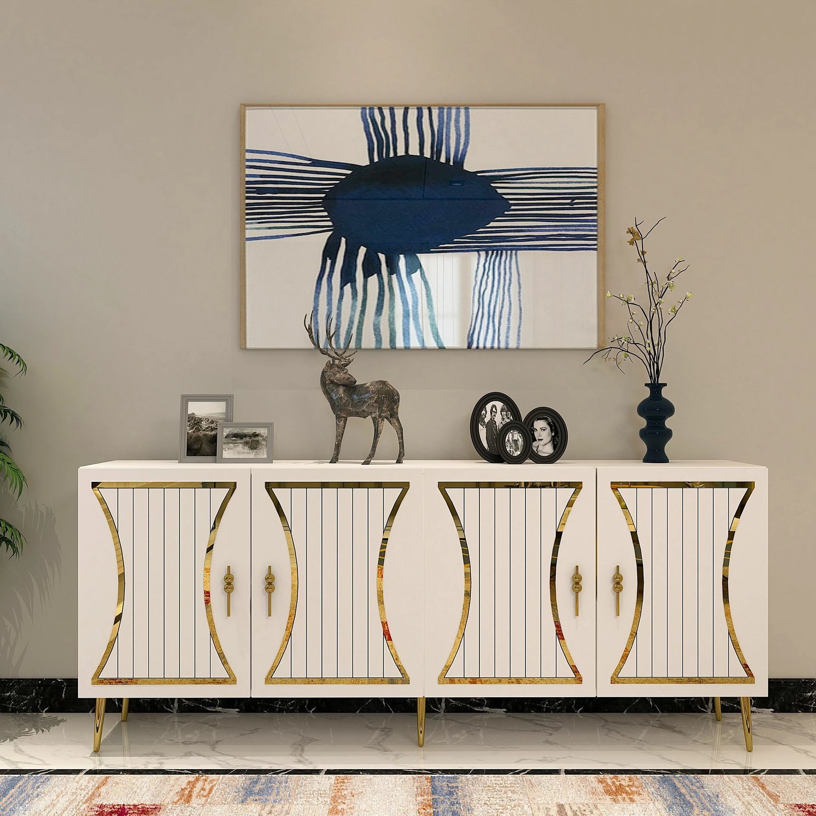 Konsolë Skye Decor, e bardhë, ari