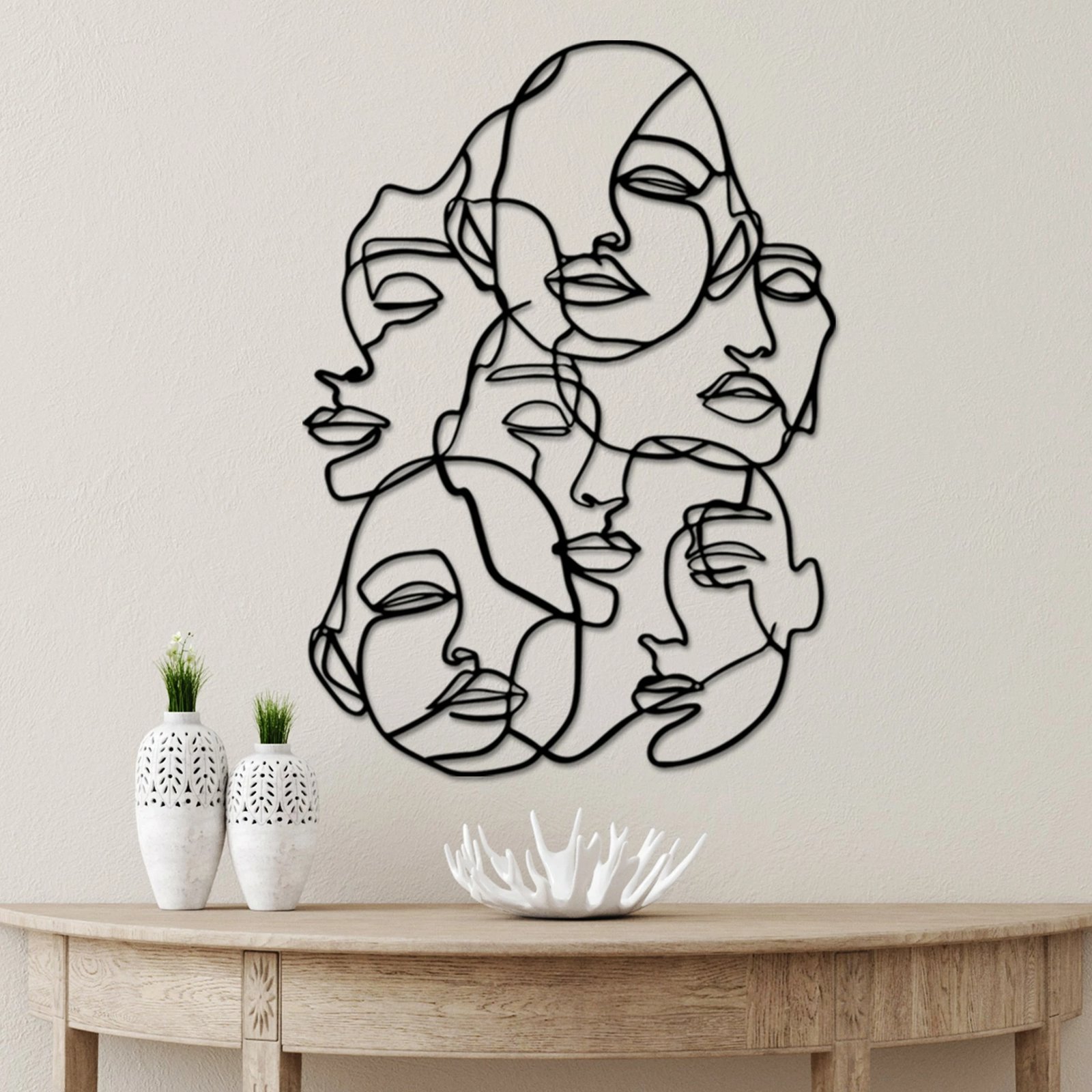 Aksesori dekorativ metalik për mur, Wallity Facce-1, ngjyrë e zezë, 42x60cm