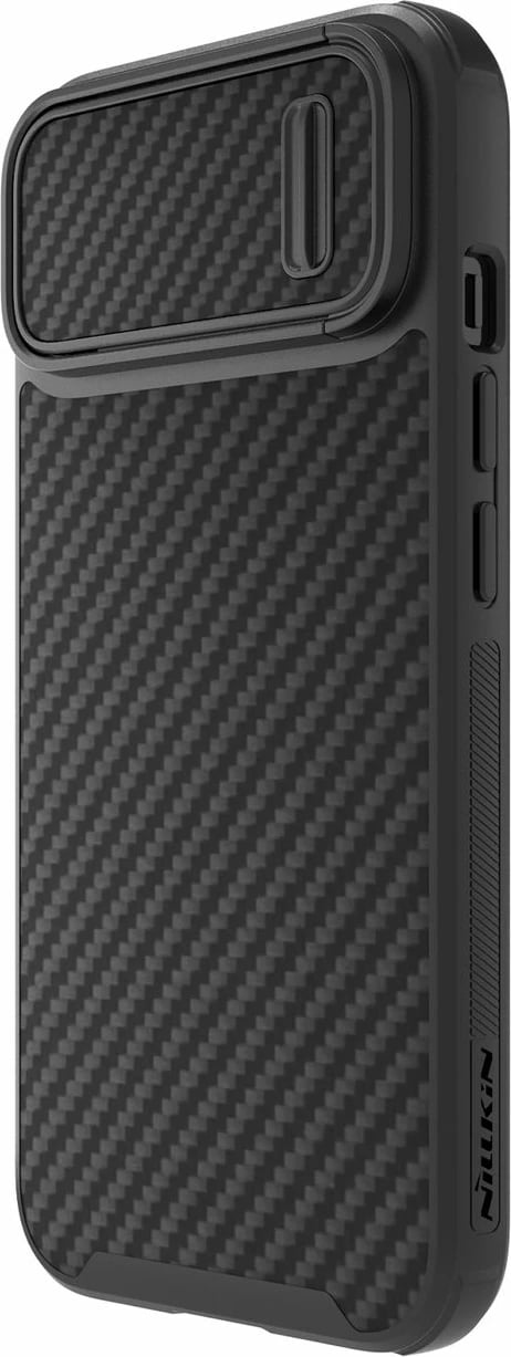 Mbështjellës Nillkin Synthetic Fiber S Case për iPhone 14, me kapak kamere, i zi