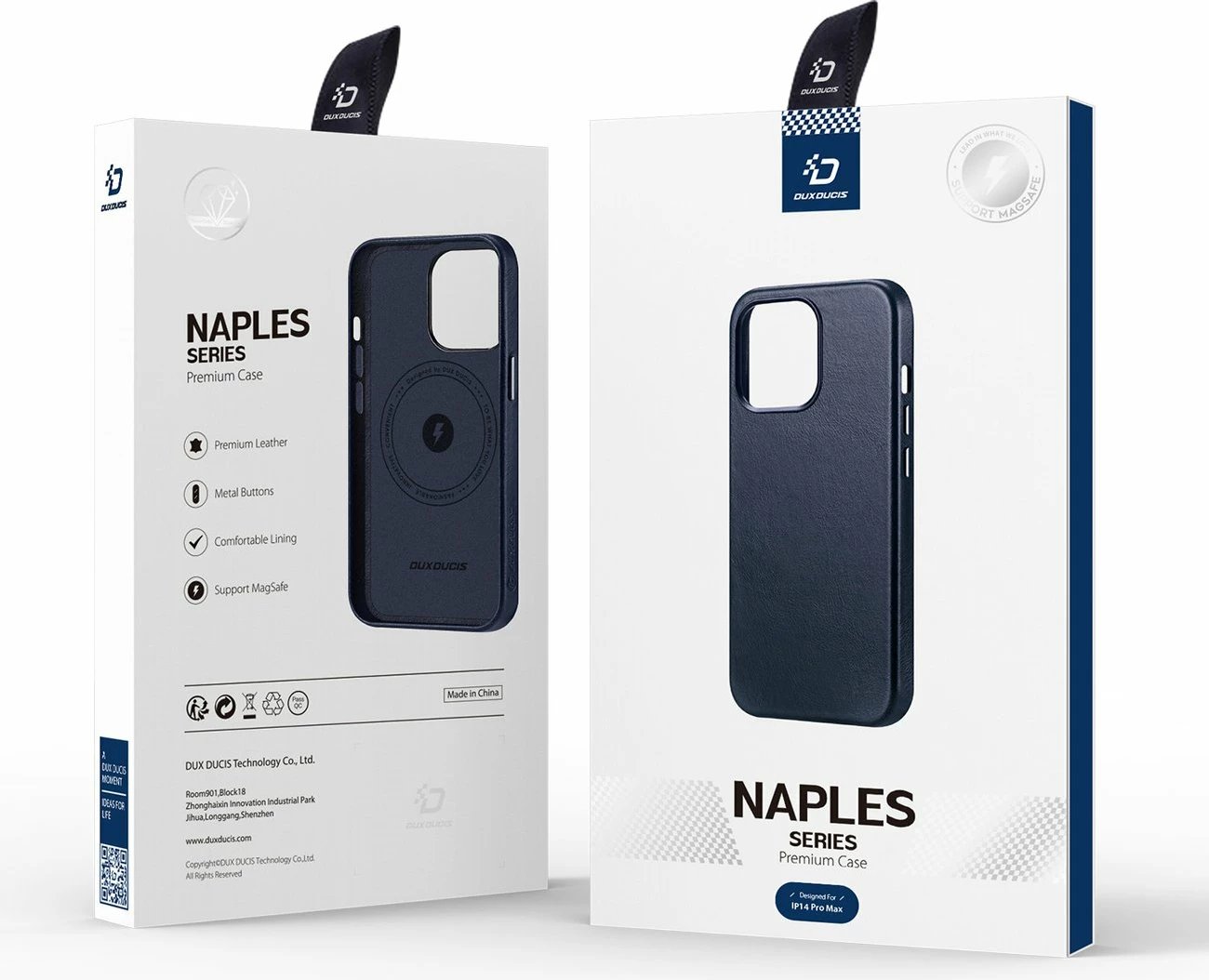 Mbështjellës Dux Ducis Naples për iPhone 14 Pro Max, MagSafe, lëkurë, kaltër
