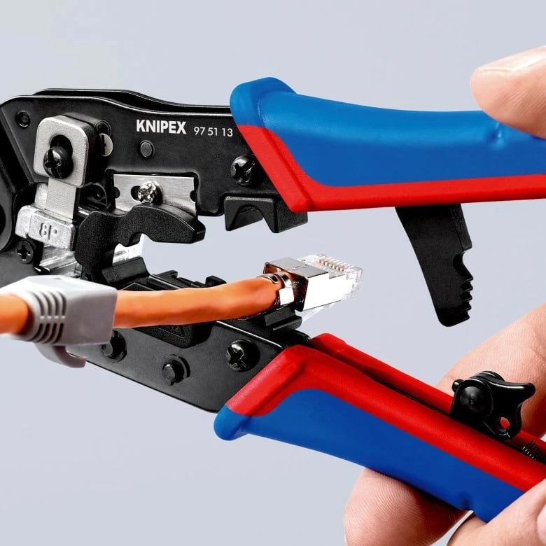 Mjet krimpimi Knipex 97 51 13, për RJ45, zi/kuqe/blu