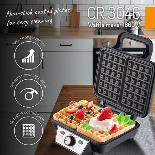 Aparat për gofra, Camry CR 3046, 1600W, kontroll i butë i temperaturës, pllaka jo‑ngjitëse