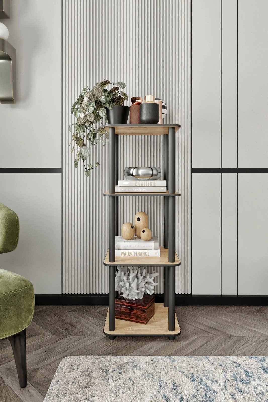 Raft librash Skye Decor, katër kate, ngjyrë lisi