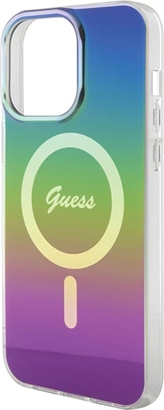 Mbështjellës Guess IML Iridescent MagSafe për iPhone 15 Pro, e zezë