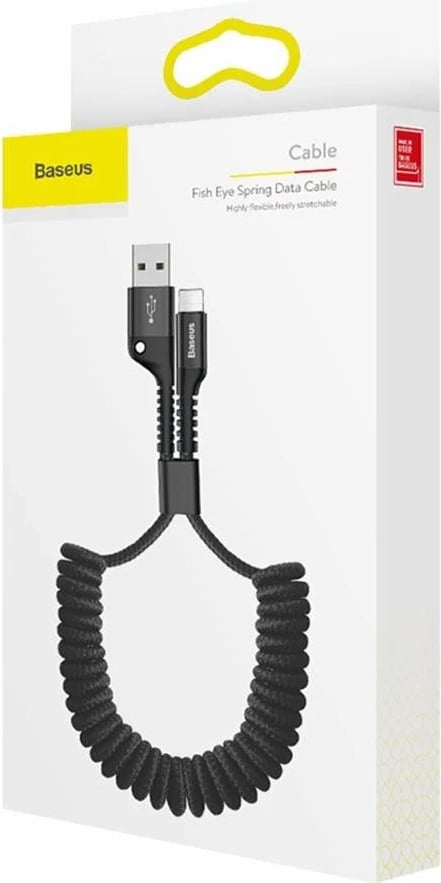 Kabllo karikimi dhe të dhënash Baseus Fish Eye Spring, USB-A në Lightning, 1m, 2A, e zezë