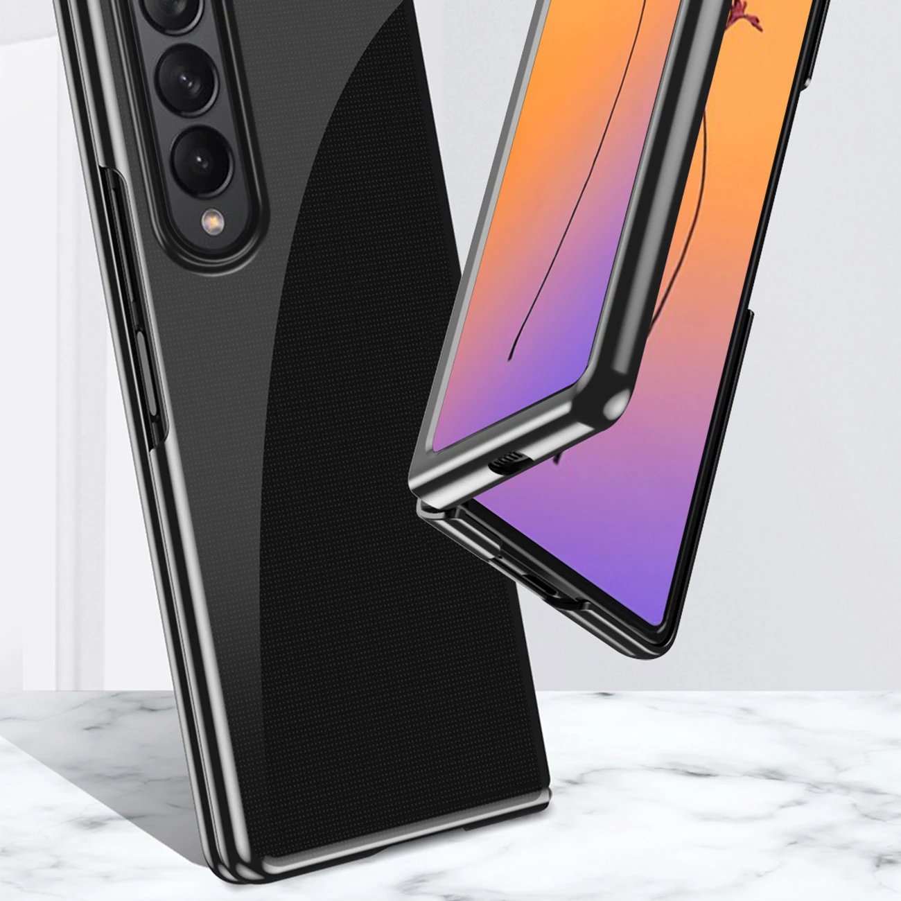 Mbështjellës Hurtel Plating Case për Samsung Galaxy Z Fold 4, kornizë metalike, e zezë