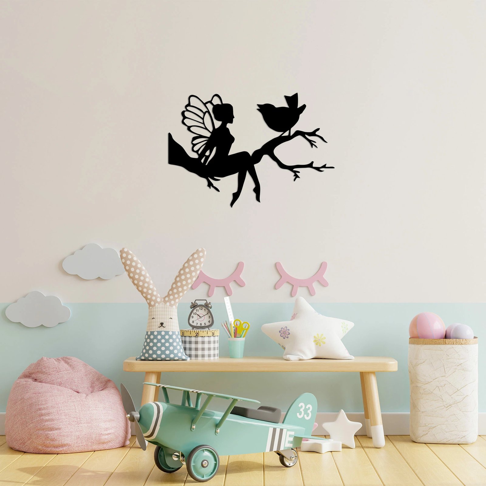 Aksesor dekorativ metalik për mur, Wallity, zanë, 70x48cm