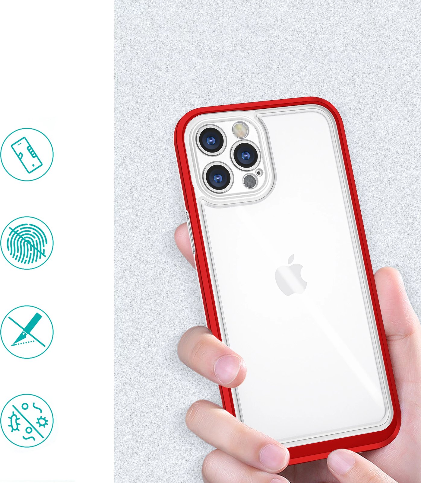 Mbështjellës Hurtel Hybrid Armor Clear 3 in 1 për iPhone 12 Pro, Transparent me të kuqe