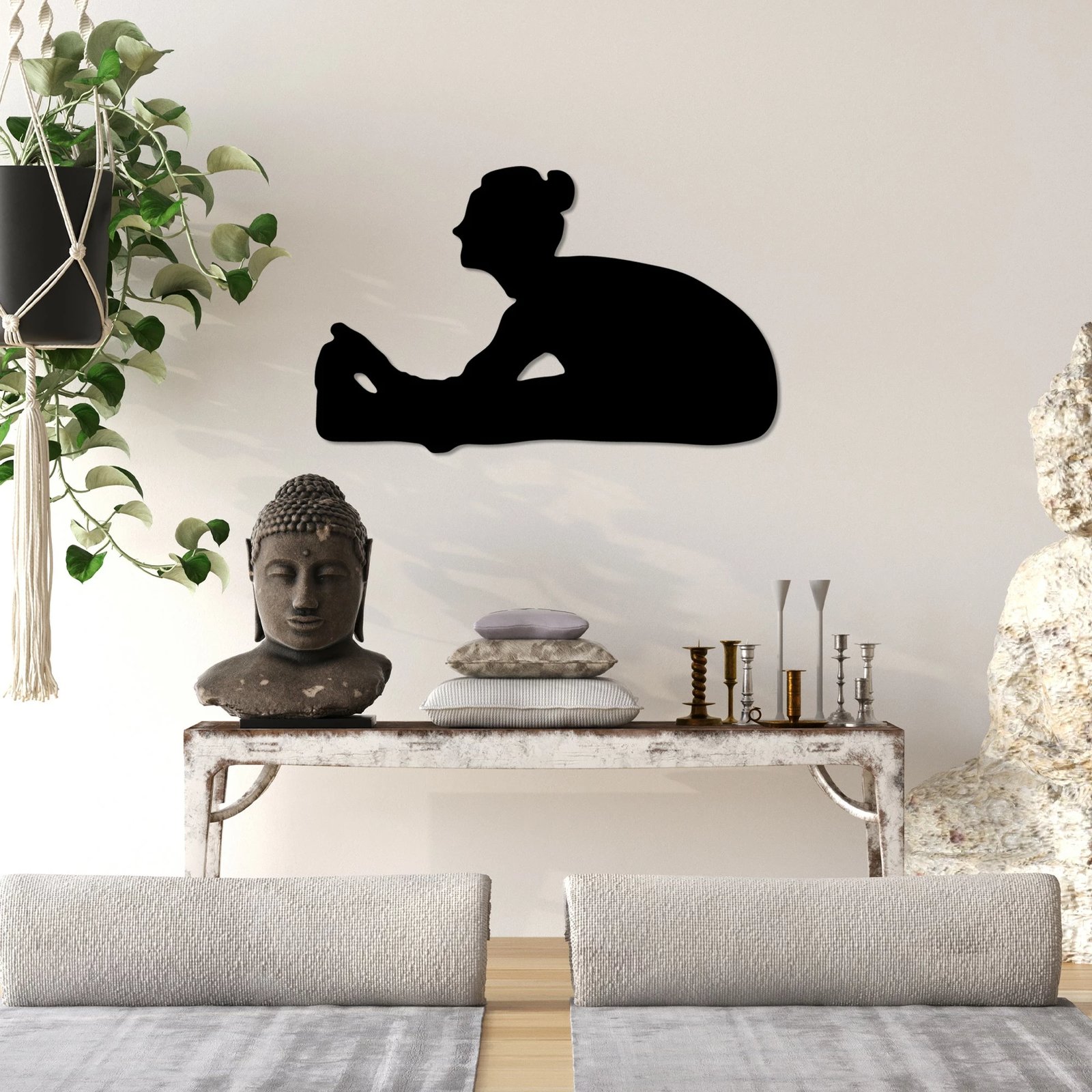 Aksesor dekorativ metalik për mur, Yoga 23, ngjyrë e zezë, 60x37cm