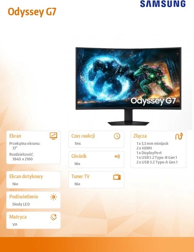 Monitor Samsung Odyssey G7 LS37FG750EUXEN 37" 4K UHD 165Hz i lakuar 1000R HDR600, zi