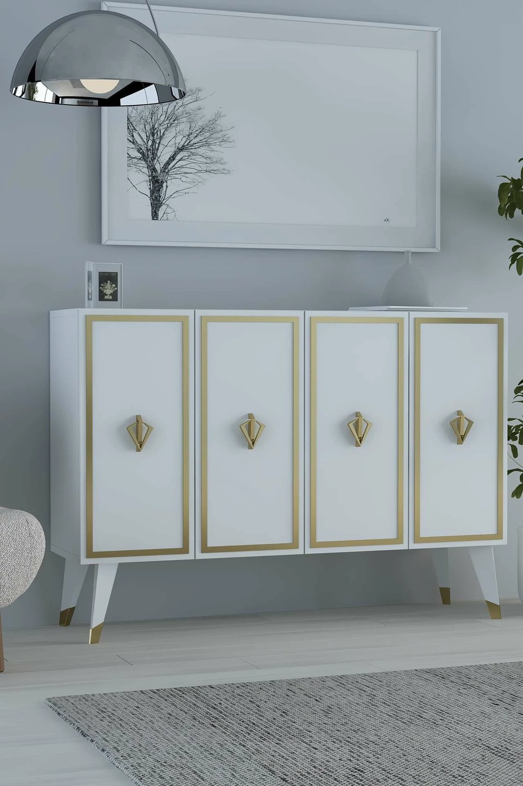 Konsolë Skye Decor, e bardhë, e artë, 8177KM-32