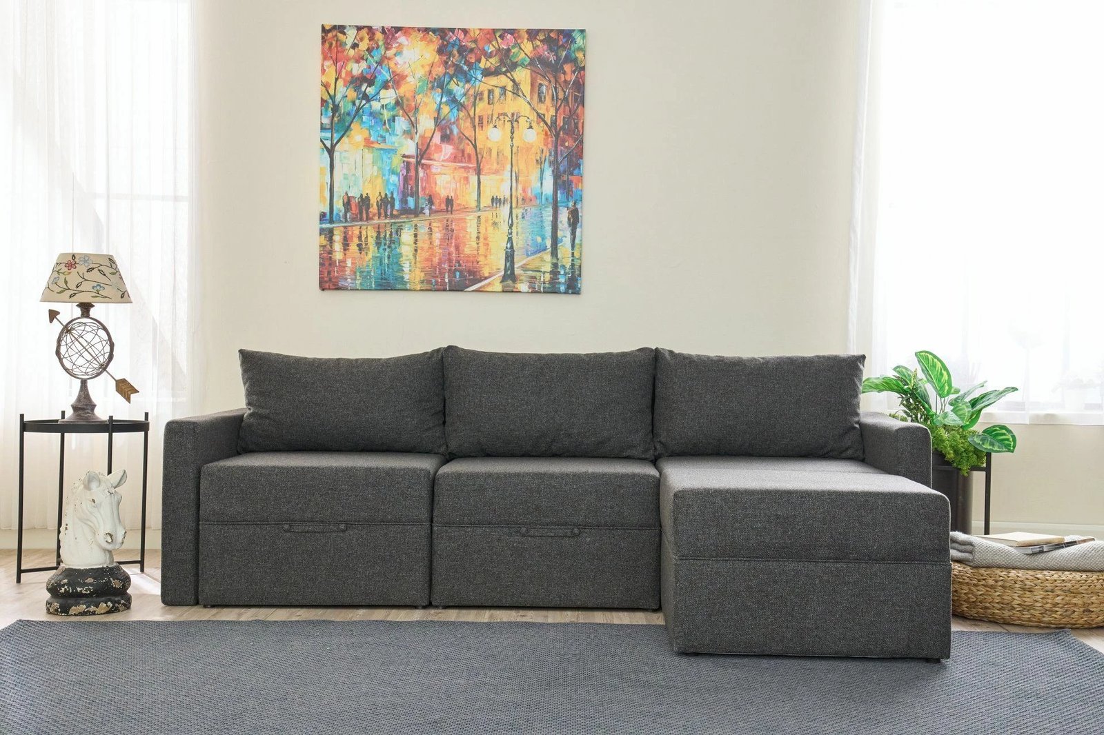 Kënd-sofë krevati Atelier del Sofa, Saros, ngjyrë antracit
