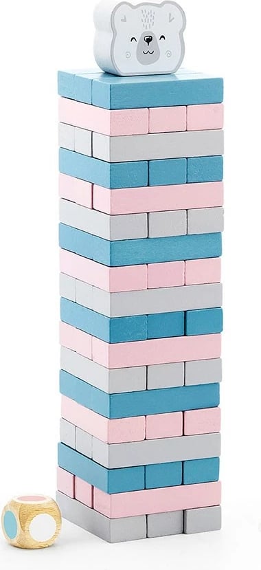 lojë kullë druri, Viga, Polar Bear, dru ahu, blloqe 54×11×18 mm, 3+, shumëngjyrëshe