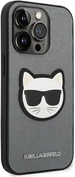 Mbështjellës Karl Lagerfeld KLHCP14LSAPCHG për iPhone 14 Pro 6.1", Saffiano Choupette, Argjend