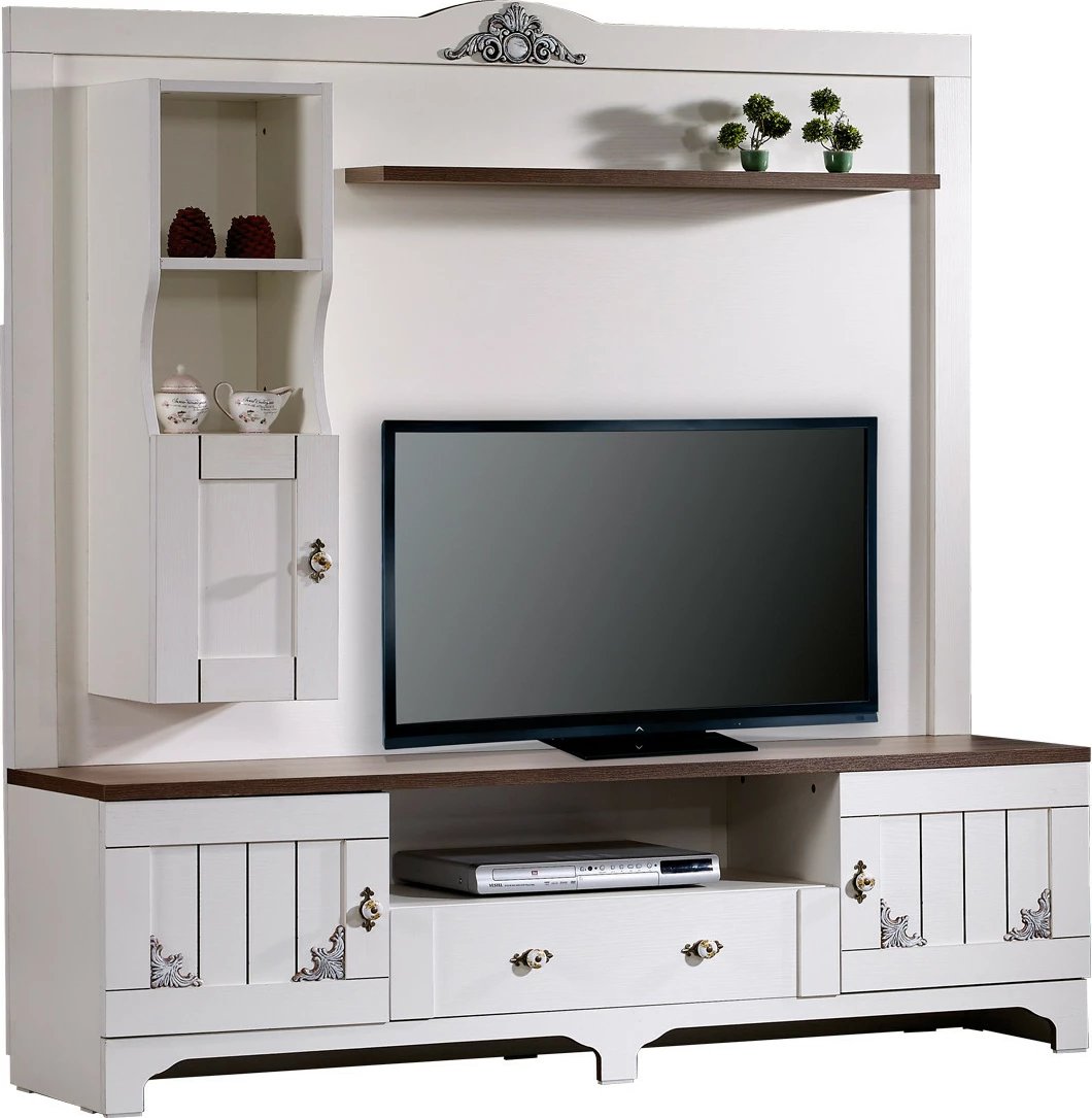 Komodë TV Hanah Home, Gazel, e bardhë dhe kafe, doreza porcelani, 170x182x45cm