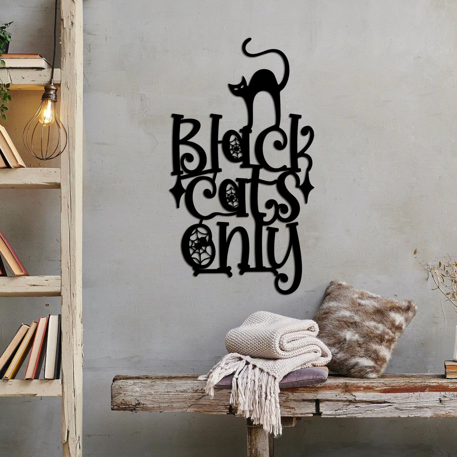 Aksesor dekorativ metalik për mur, mace, Wallity, e zezë, 34x60cm