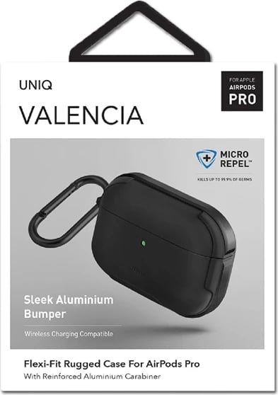 Mbështjellës UNIQ Valencia për AirPods Pro, Antimikrobial, i zi