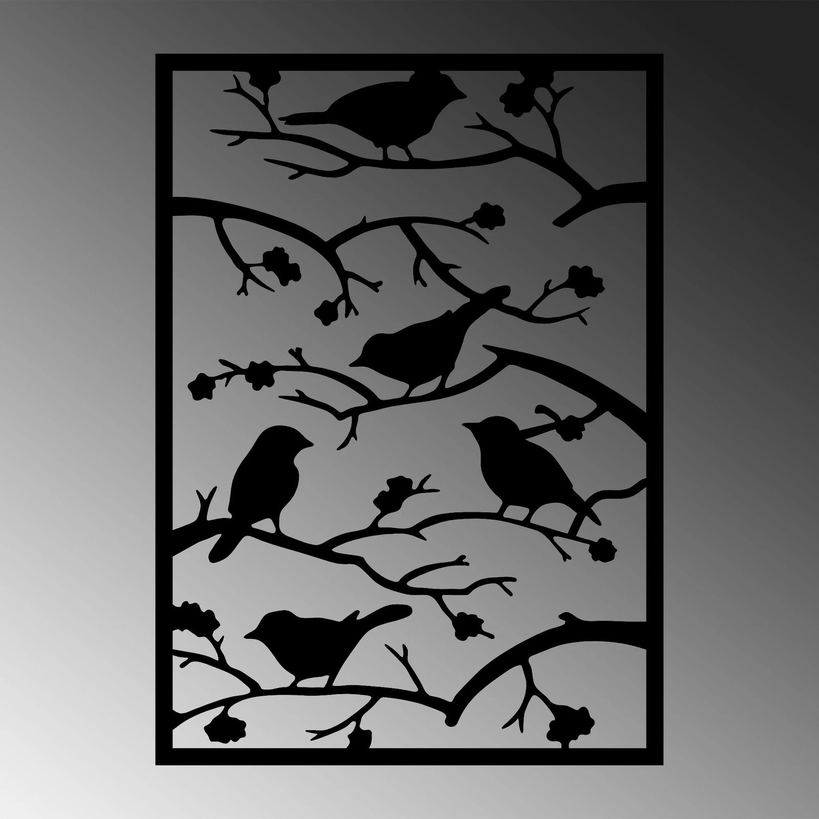 Aksesor dekorativ metalik për mur, degë peme me zogj, Wallity