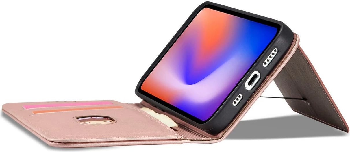 Mbështjellës Hurtel Magnet Card Case për iPhone 12 Pro, me portofol dhe qëndrim, Rozë