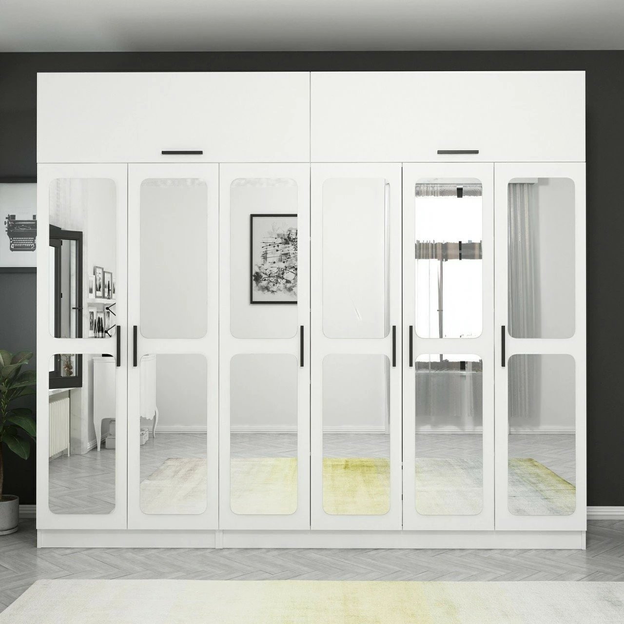 Dollap i bardhë me pasqyra, Skye Decor, Kale - 3944