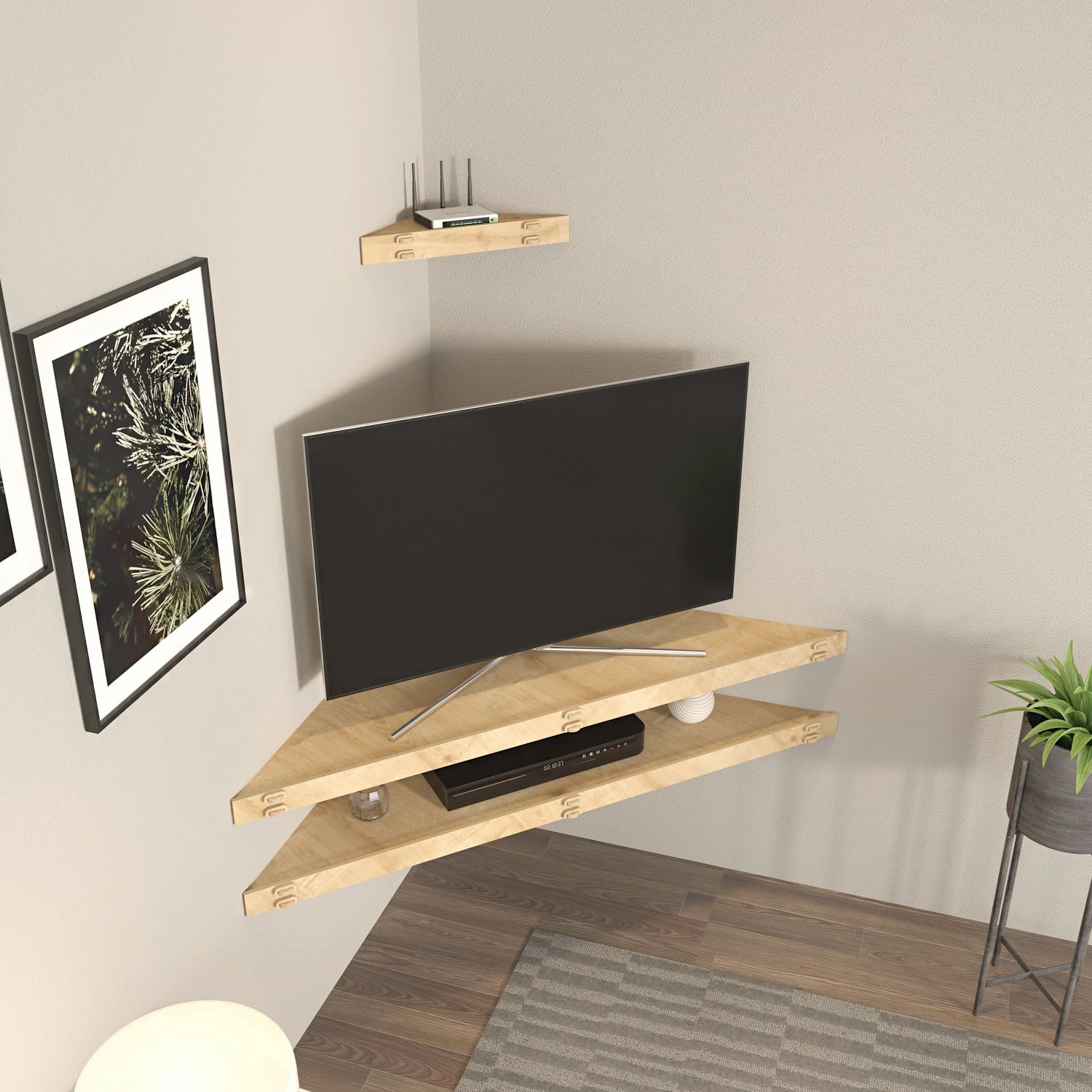 Mbajtës televizori këndor, ngjyrë lisi, Hanah Home, Mensi