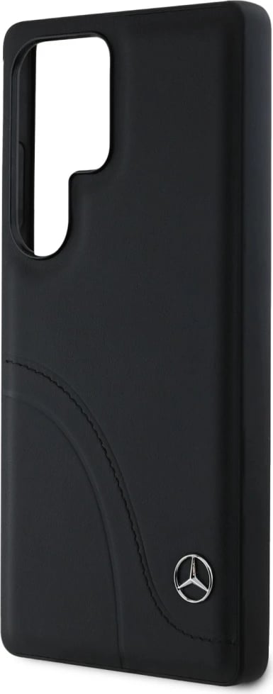 Mbështjellës Mercedes Leather Curved Stitches për Samsung Galaxy S25 Ultra, i zi