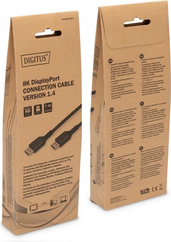 Kabllo DisplayPort Digitus DB-340201-010-S, 1m, 8K/60Hz, E zezë
