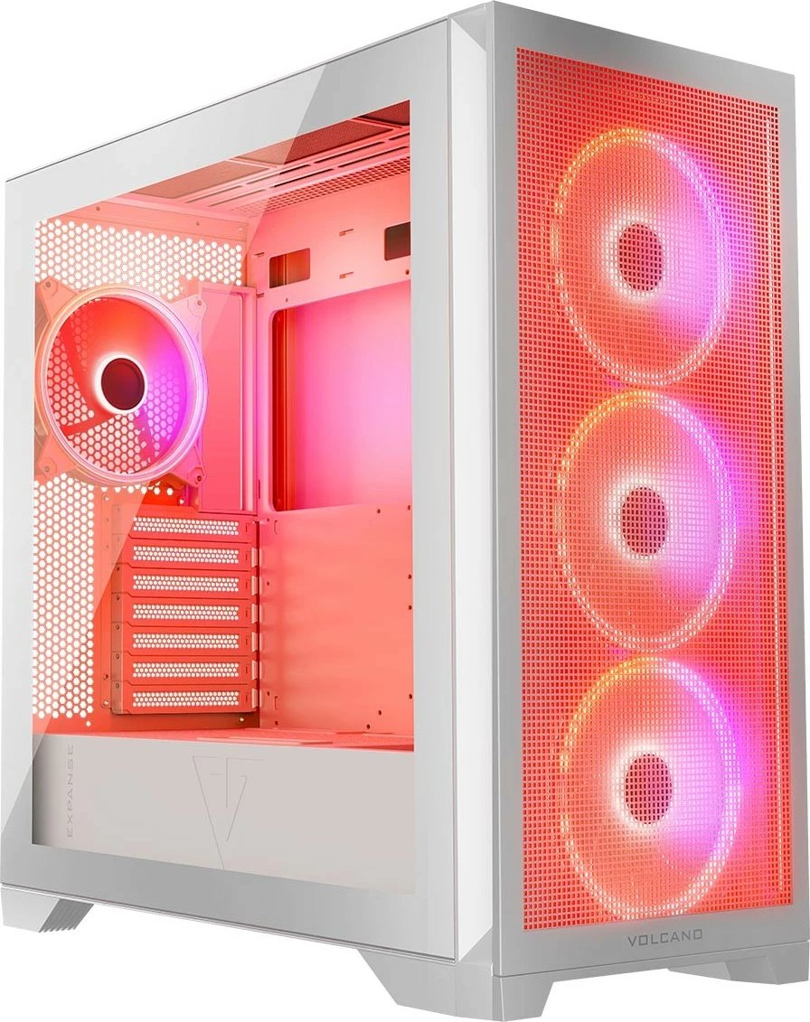 Kasë MODECOM Volcano Expanse S ARGB Midi Tower ATX/µATX/ITX me 4 ventilatorë ARGB, xham i kalitur, e bardhë