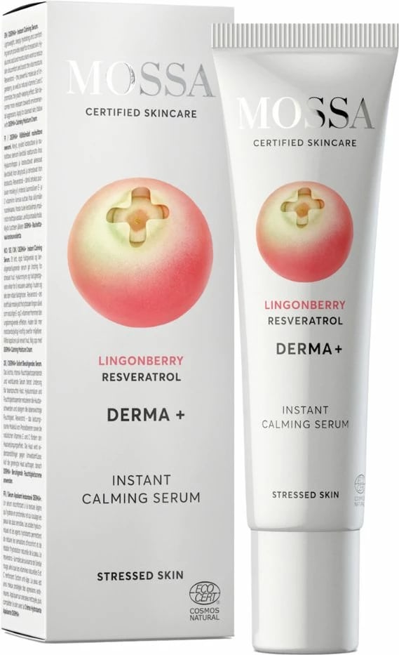 Serum për fytyrë për femra MOSSA Derma+ Soothing me lingonberry dhe resveratrol, 30ml