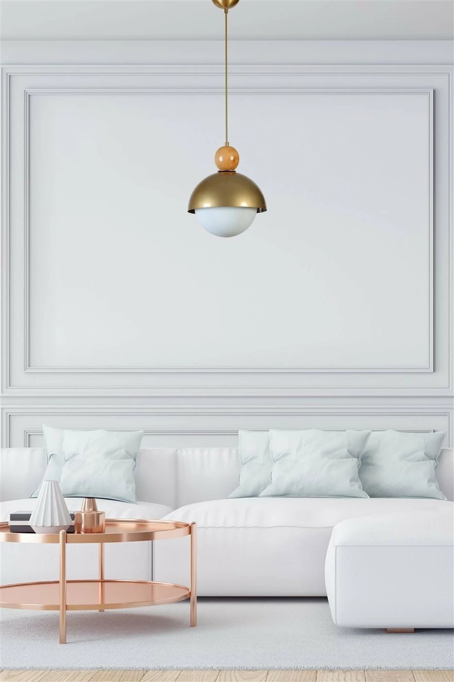 Llambë tavani Opviq, retro, 3 gota të bardha, ngjyrë ari