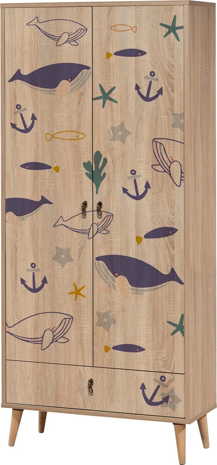 Gardërobë City, Skye Decor, shumëngjyrëshe, temë detare, 80x190x45cm