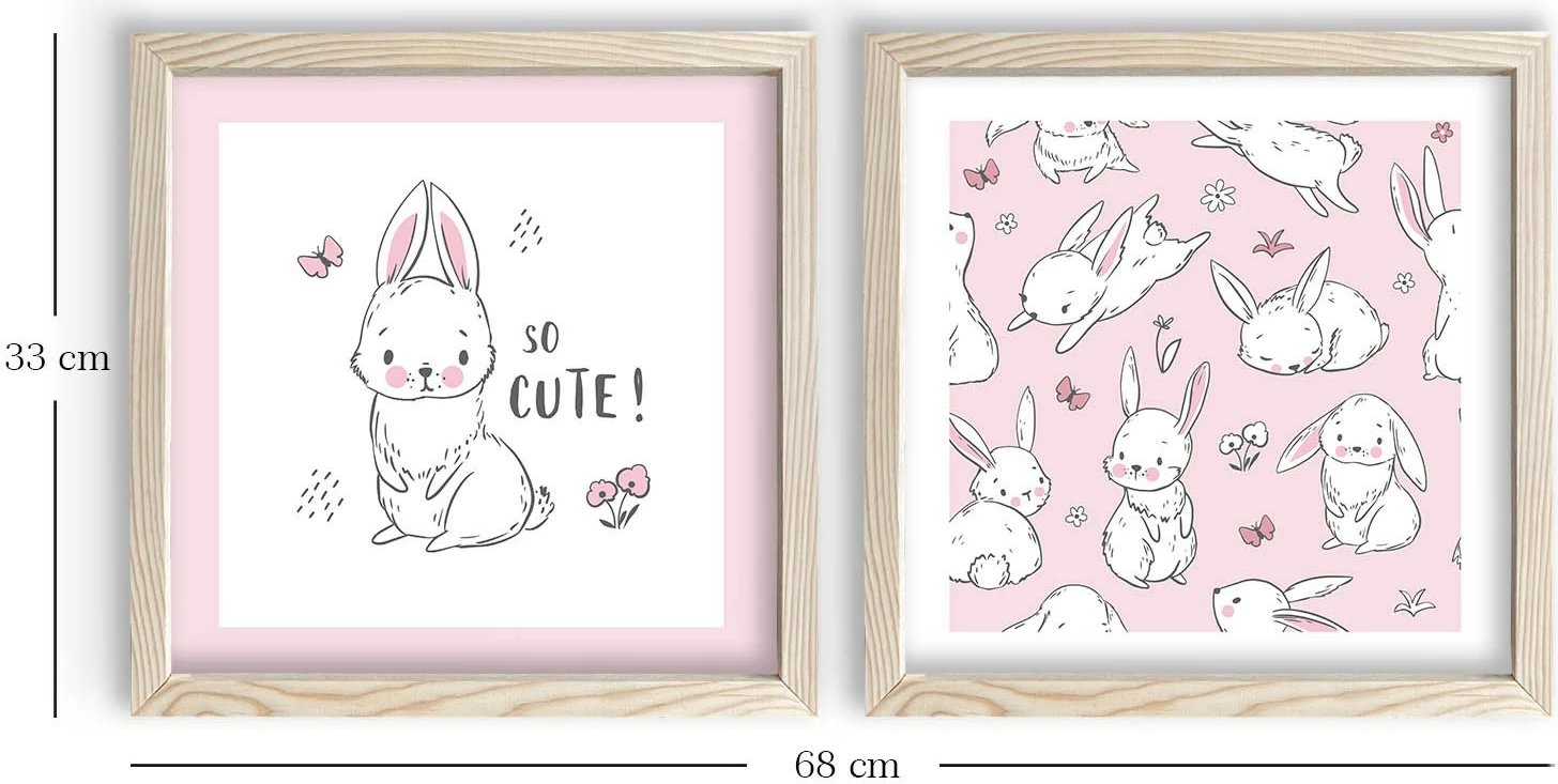 Set pikturash dekorative me kornizë, MDF, rozë dhe e bardhë, 2 copë, Wallity, 2P3333KCT-014