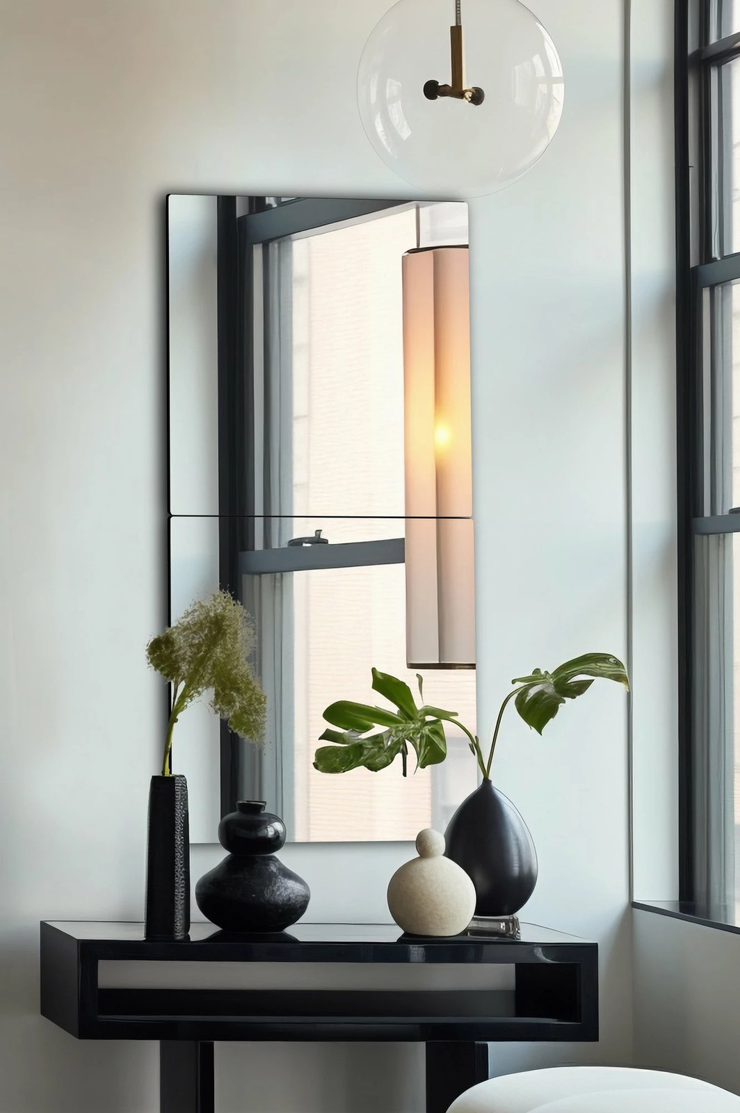 Pasqyrë drejtkëndore Skye Decor, argjend, 30x60cm, 2 copa