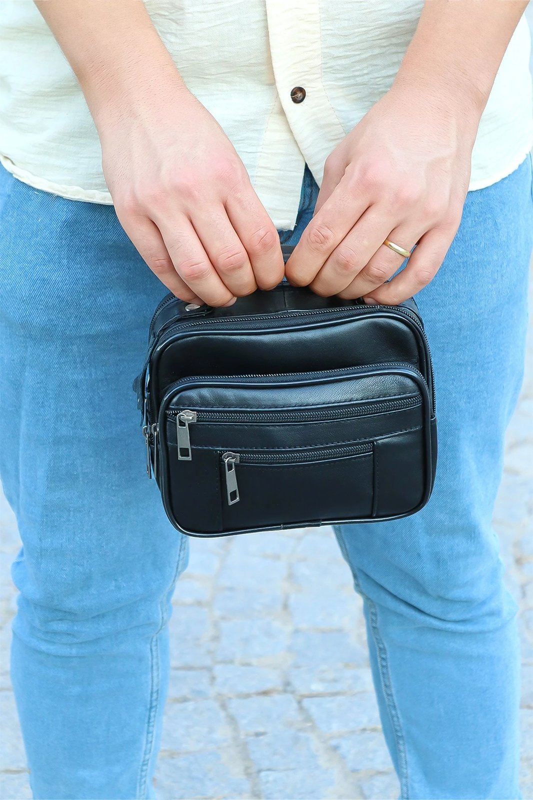 Çantë krahu prej lëkure, ngjyrë e zezë, Zoozie Bags, HDYKEVOC0001
