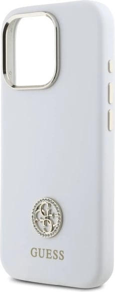 Mbështjellës Guess Silicone Logo Strass 4G për iPhone 16 Pro, Bardhë