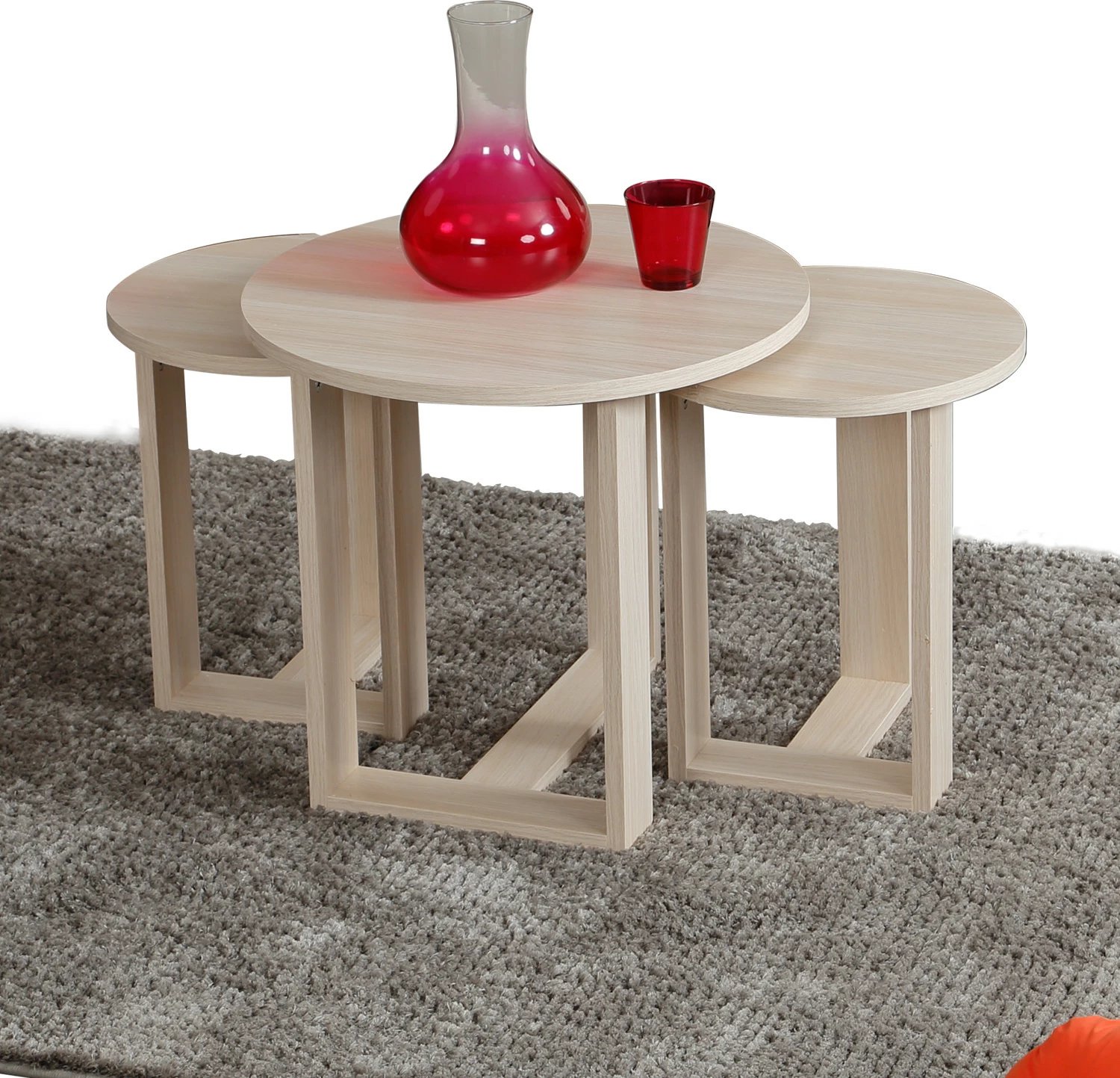 Set tavolina të mbivendosura Mira, 3 copë, ngjyrë lisi