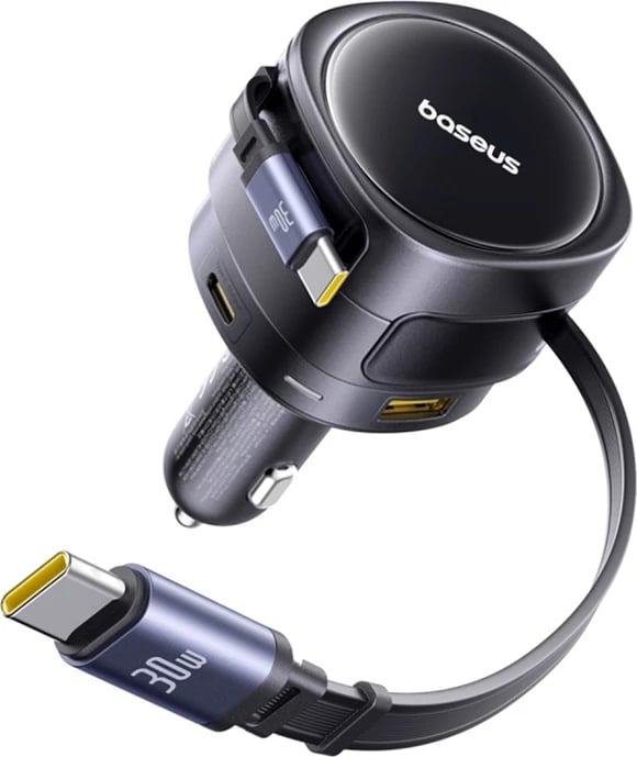 Karikues veture Baseus Enjoyment Max, 90W, 2x USB-C kabllo të integruara, USB-A+USB-C porta, zi