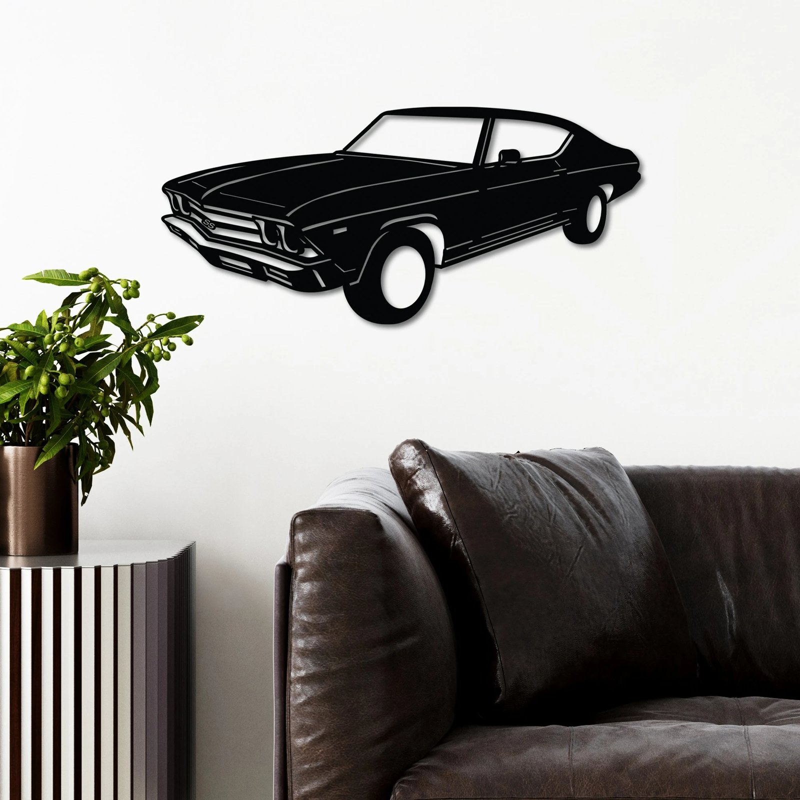 Aksesor dekorativ metalik për mur, Chevrolet Chevelle SS 1969 Malibu, ngjyrë e zezë