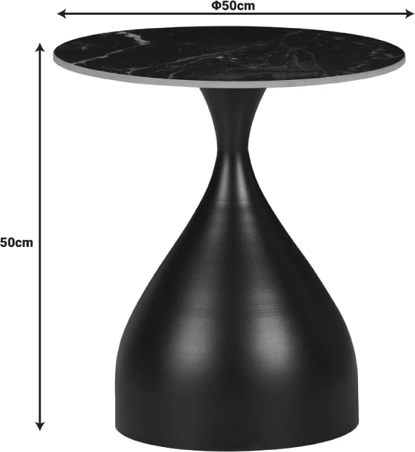 Tavolinë anësore, ngjyrë mermeri të zi, gur i sinteruar dhe metal, D50x50cm