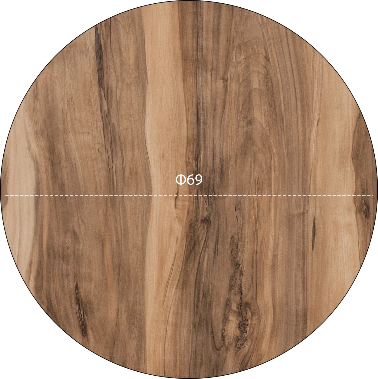 Sipërfaqe tavoline HPL, ngjyrë Indian Shesham, Φ69 cm, 12mm