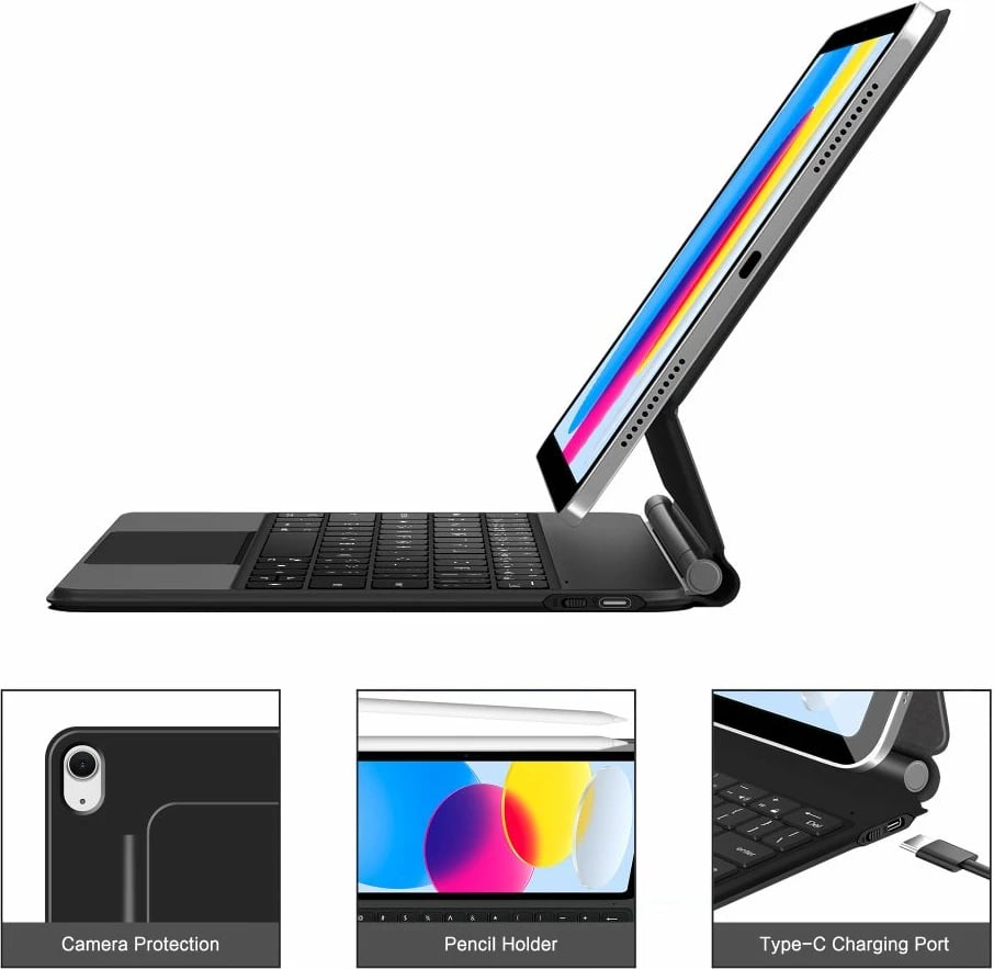 Mbështjellës me tastierë Tech-Protect SmartCase Magnetic për iPad 10.9" 2022 / iPad 11" 2025, e zezë