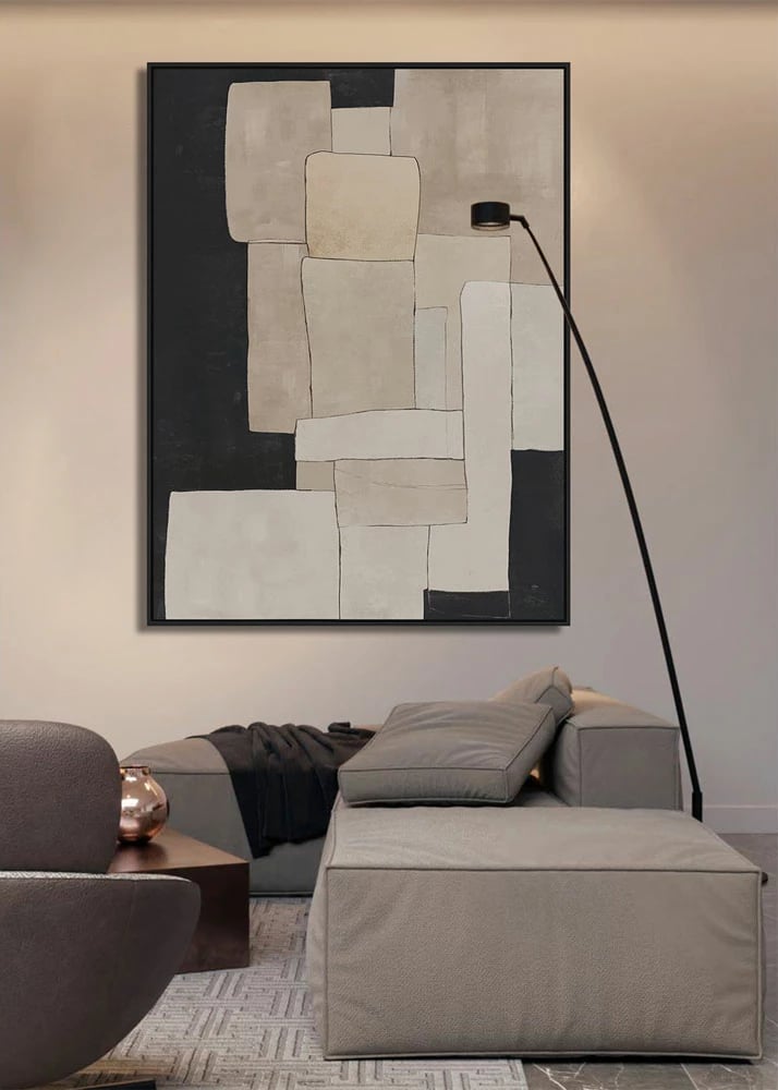 Pikturë dekorative Beyond the Veil me kornizë, kanavacë, bezhë e zezë, 90x120x4cm