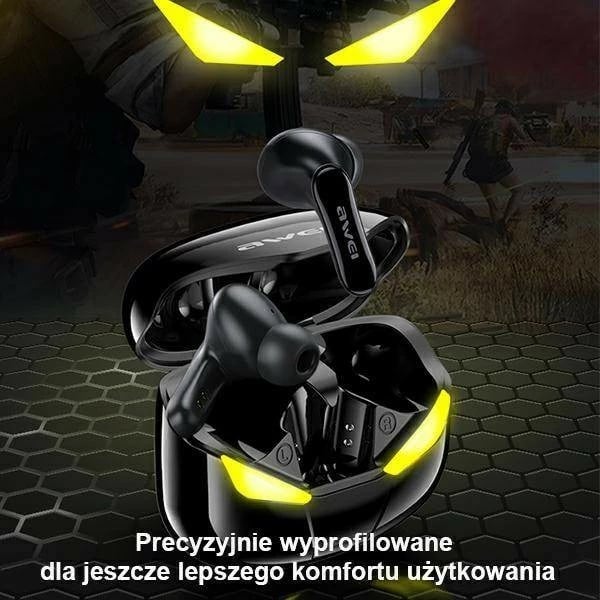 Kufje wireless AWEI T35 TWS me stacion karikimi, Bluetooth 5.0, për gaming, të zeza