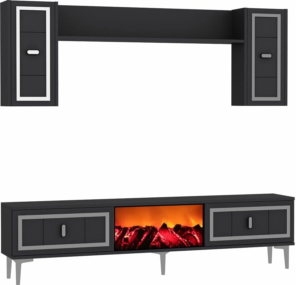 Komodë TV Skye Decor, me oxhak Orion, anthracite dhe argjend