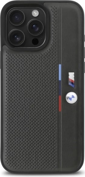 Mbështjellës BMW M Perforated Tricolor Detail Line për iPhone 16 Pro, Gri e errët