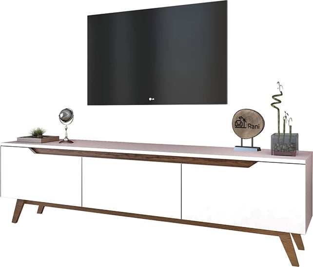 Njësi TV Kasandra, ngjyrë e bardhë dhe arre, 180x35x48,5cm