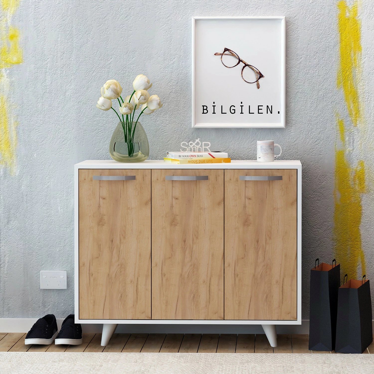 Dollap multifunksional, Skye Decor, Piffa, ngjyrë lisi dhe e bardhë