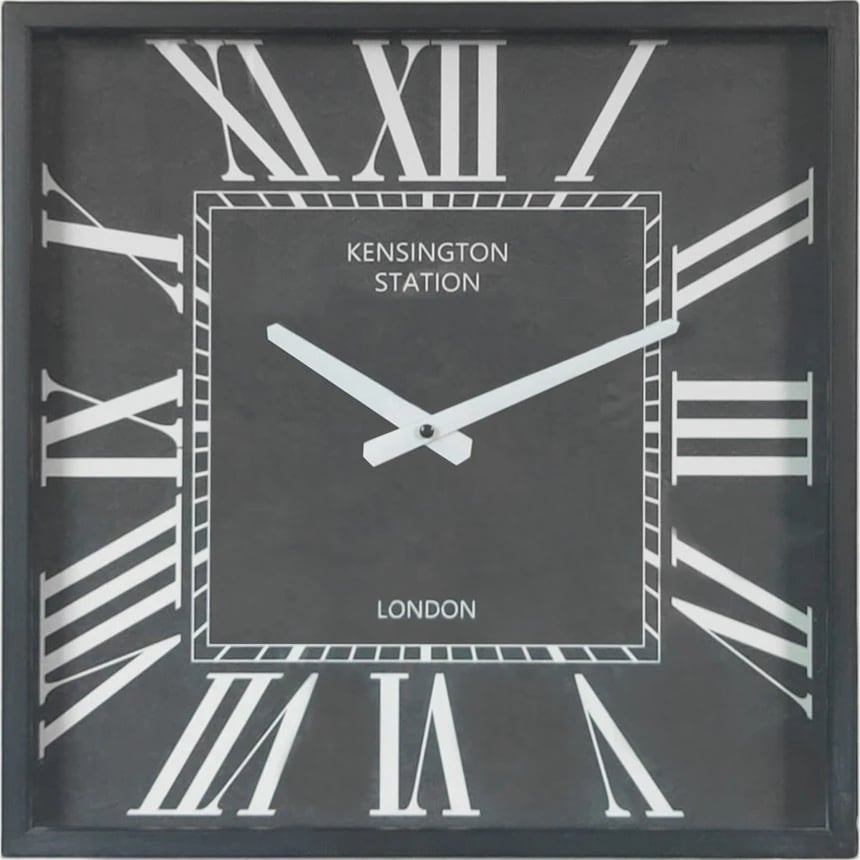 Orë muri katrore, metal, xham, e zezë-e bardhë, 40x40x9cm