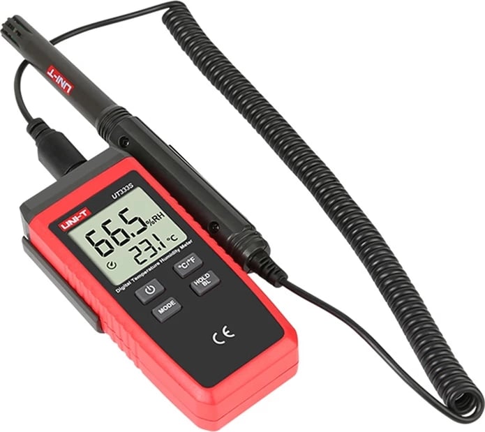 Matës temperature dhe lagështie, UNI-T UT333S, -10°C–60°C, 0–100% RH, ekran LCD me ndriçim, sensor i ndarë, me bateri